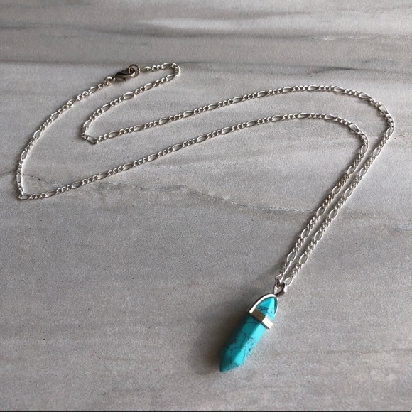 Blue Howlite Turquoise Silver Necklace - Picture 4 of 5